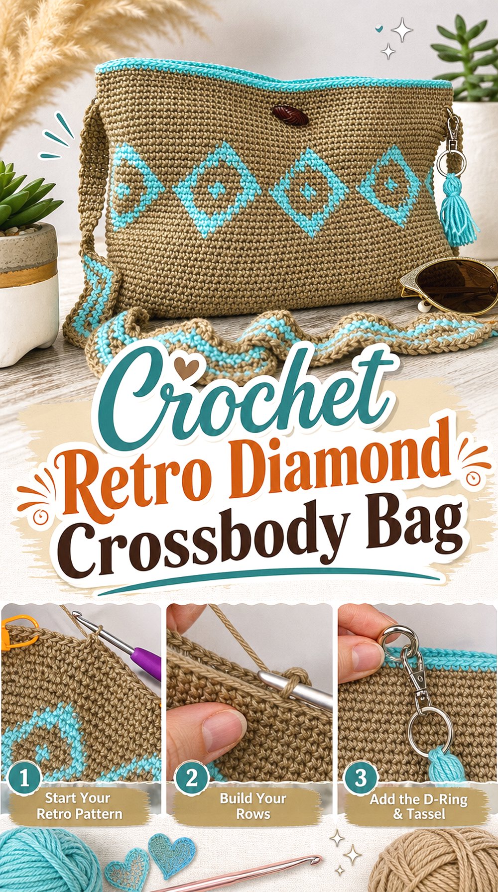 Crochet Retro Diamond Crossbody Bag