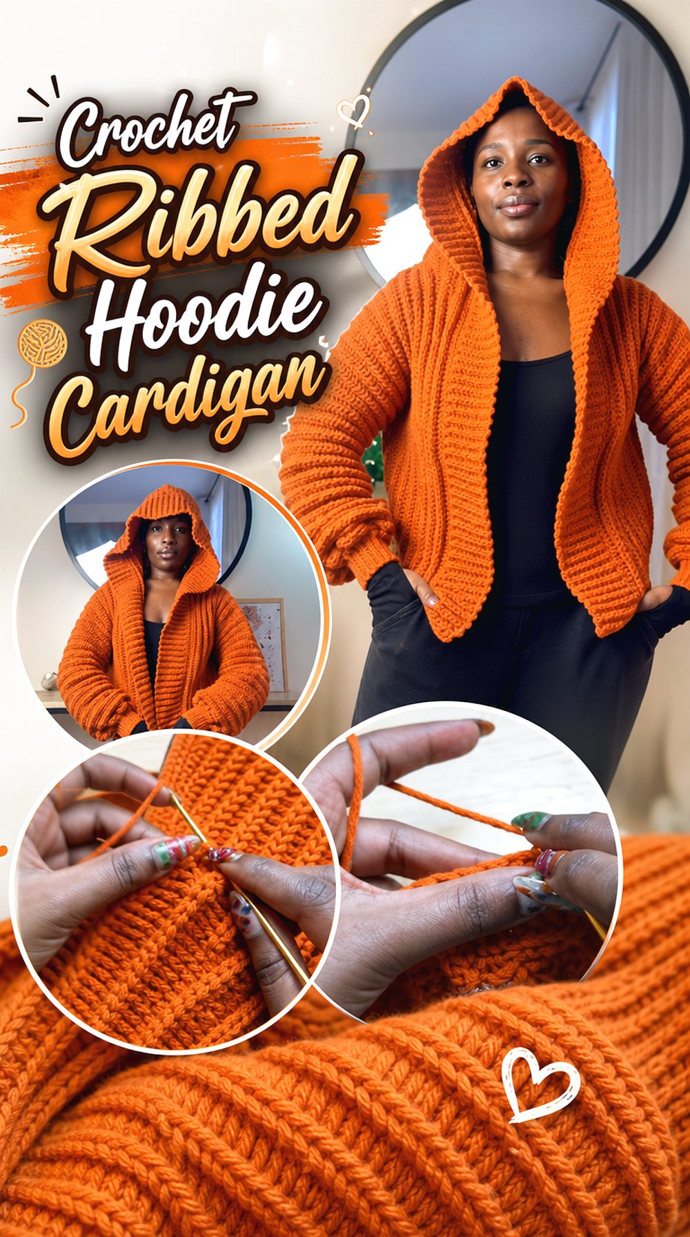Crochet Ribbed Hoodie Cardigan