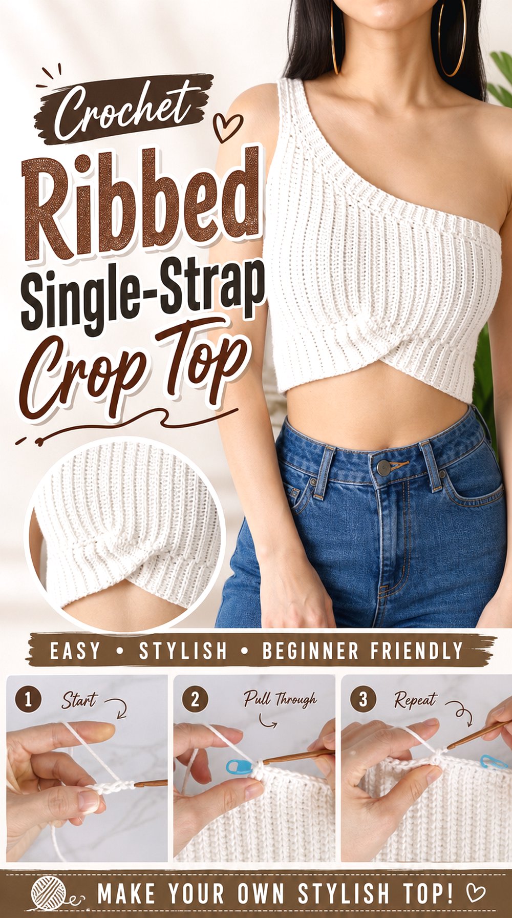 Crochet Ribbed Single Strap Crop Top