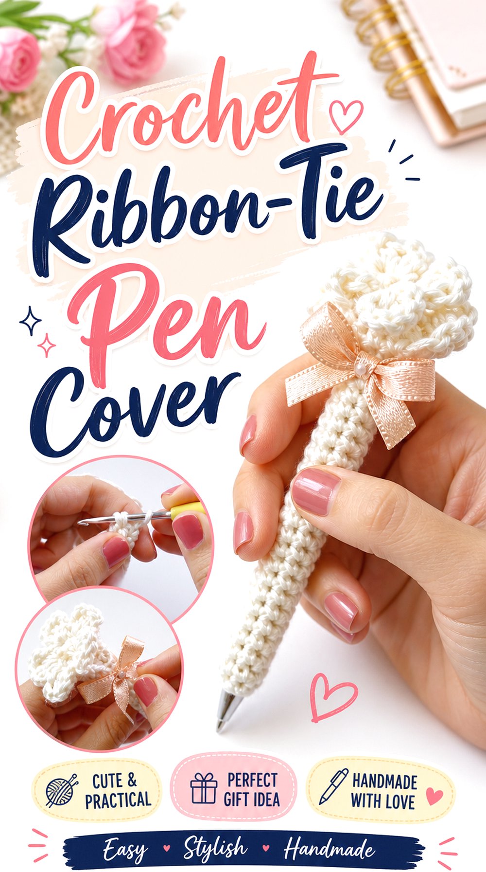 Crochet Ribbon Tie Pen Cover