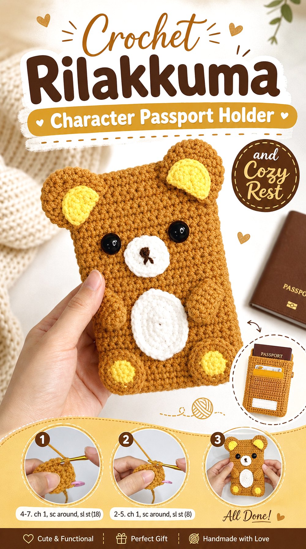 Crochet Rilakkuma Character Passport Holder