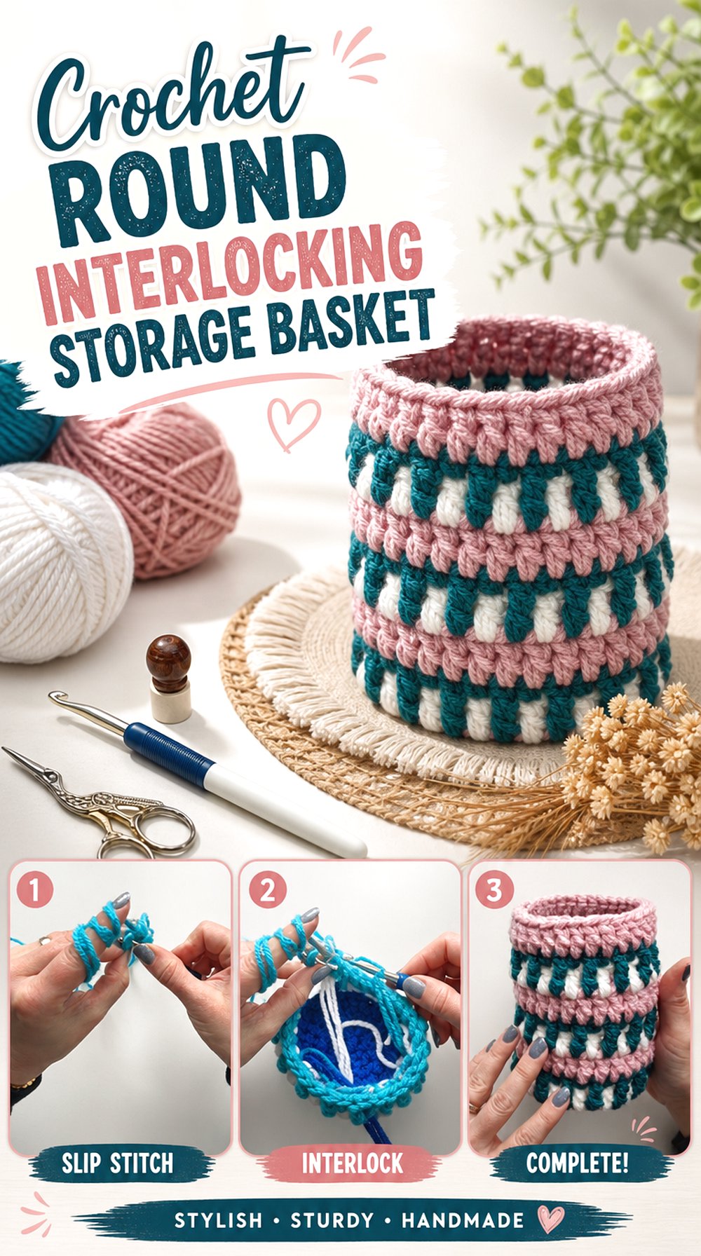 Crochet Round Interlocking Storage Basket