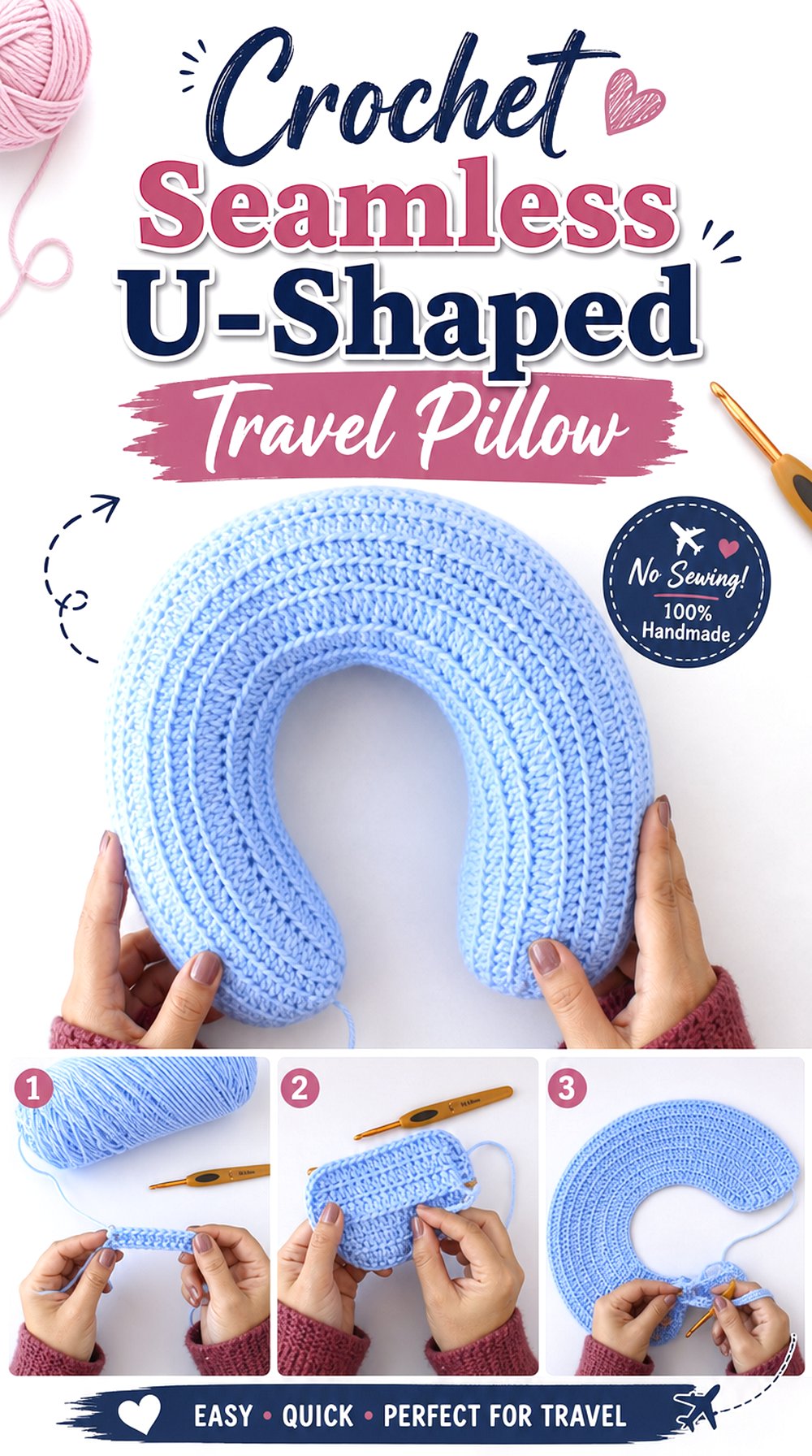 Crochet Seamless U Shaped Travel Pillow