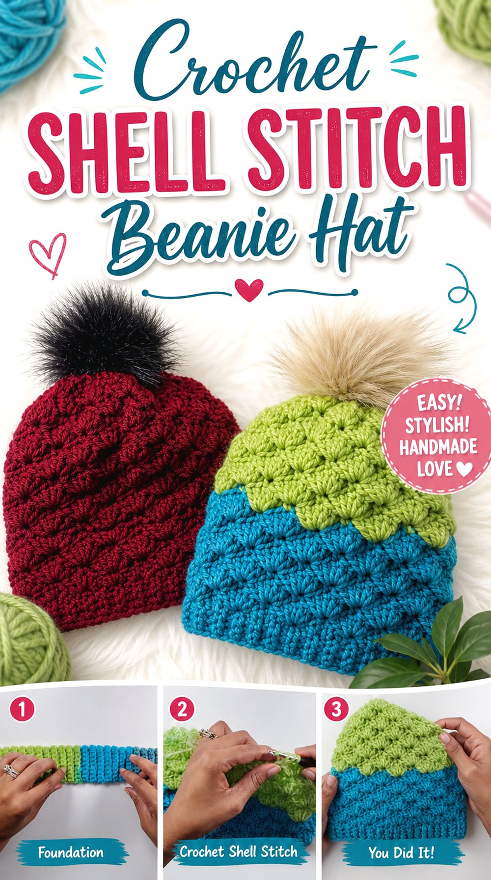 Crochet Shell Stitch Beanie Hat