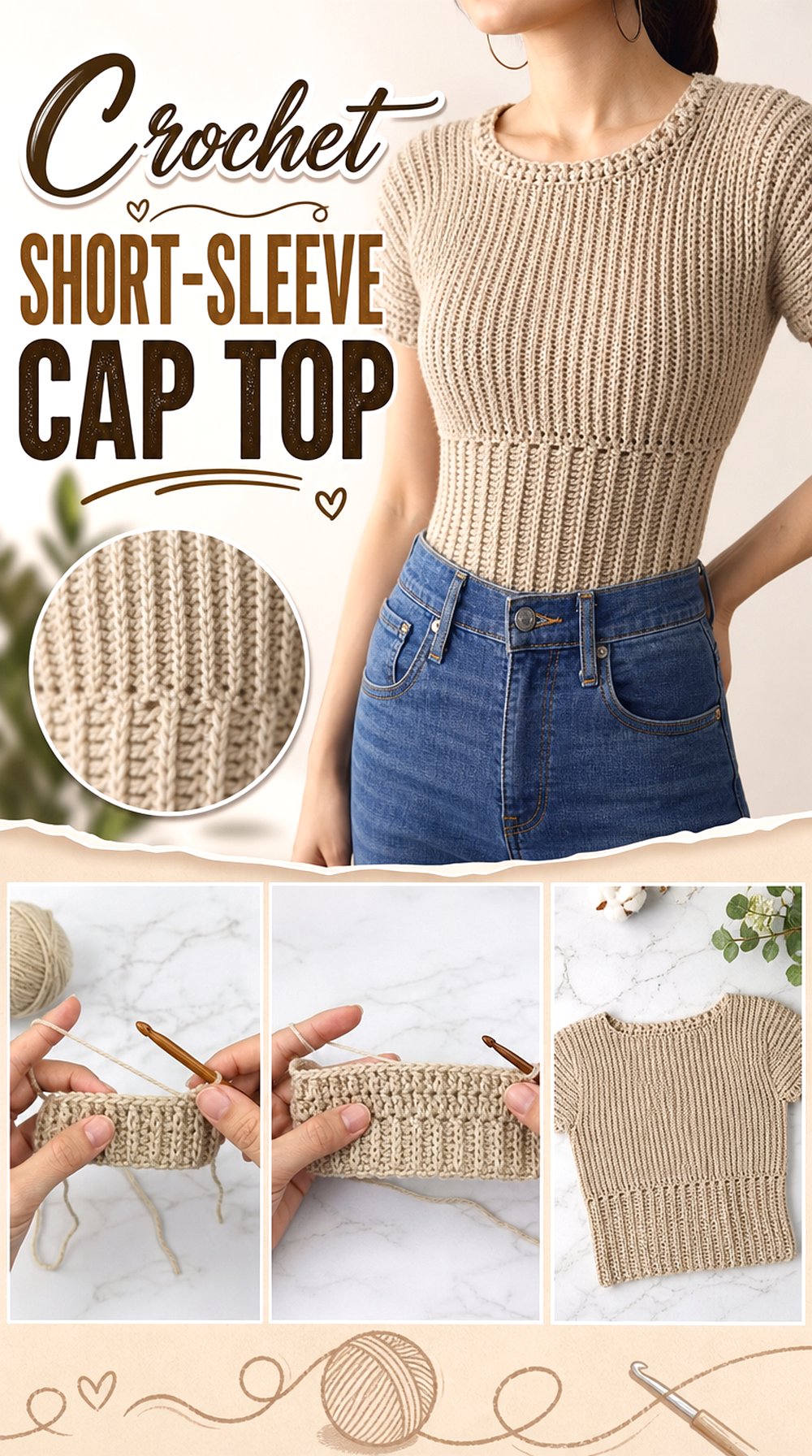Crochet Short Sleeve Cap Top