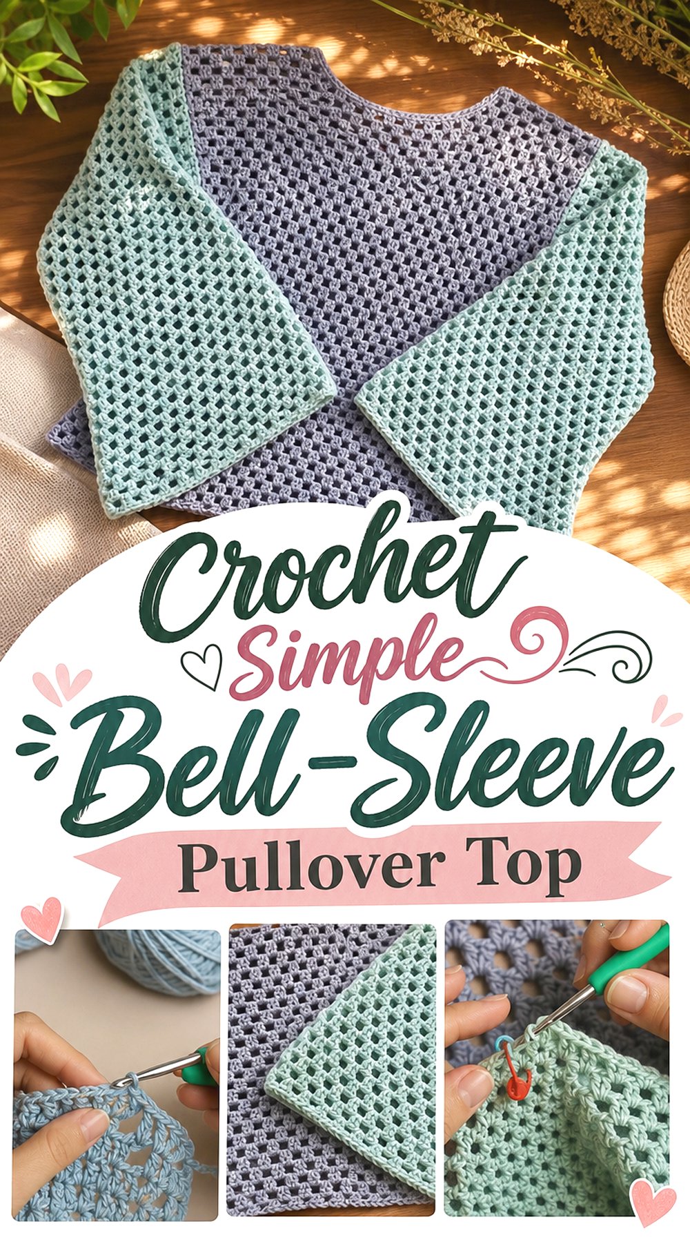 Crochet Simple Bell Sleeve Pullover Top