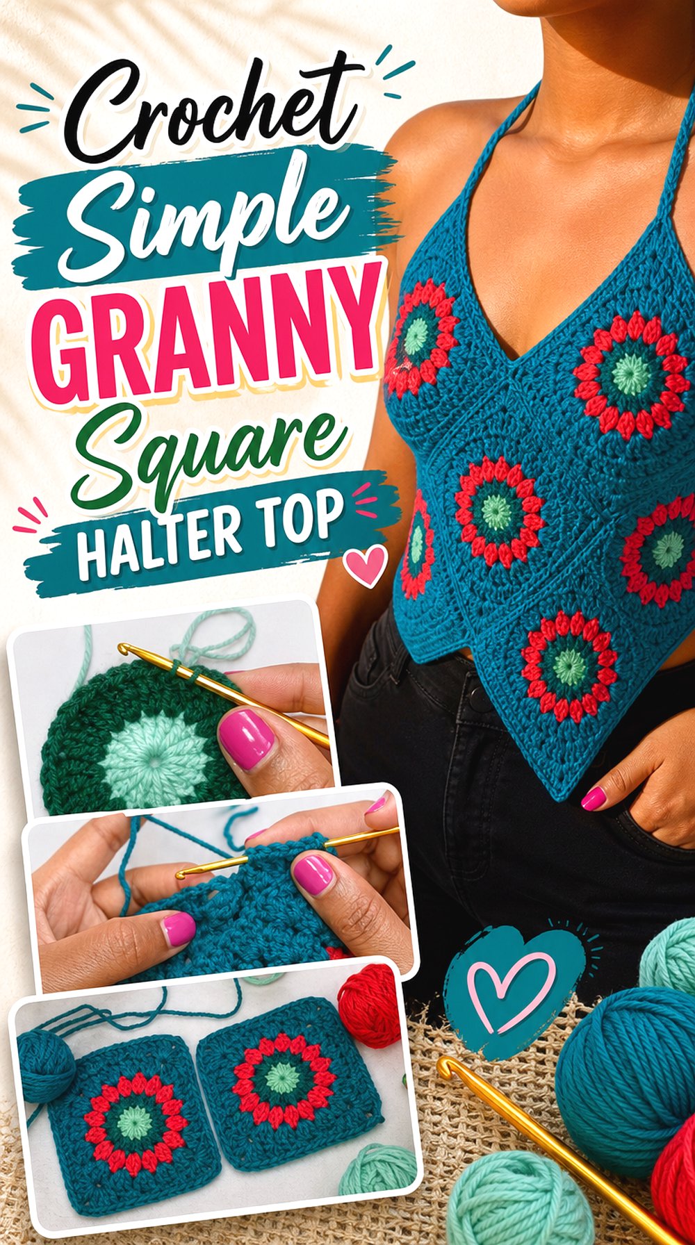 Crochet Simple Granny Square Halter Top