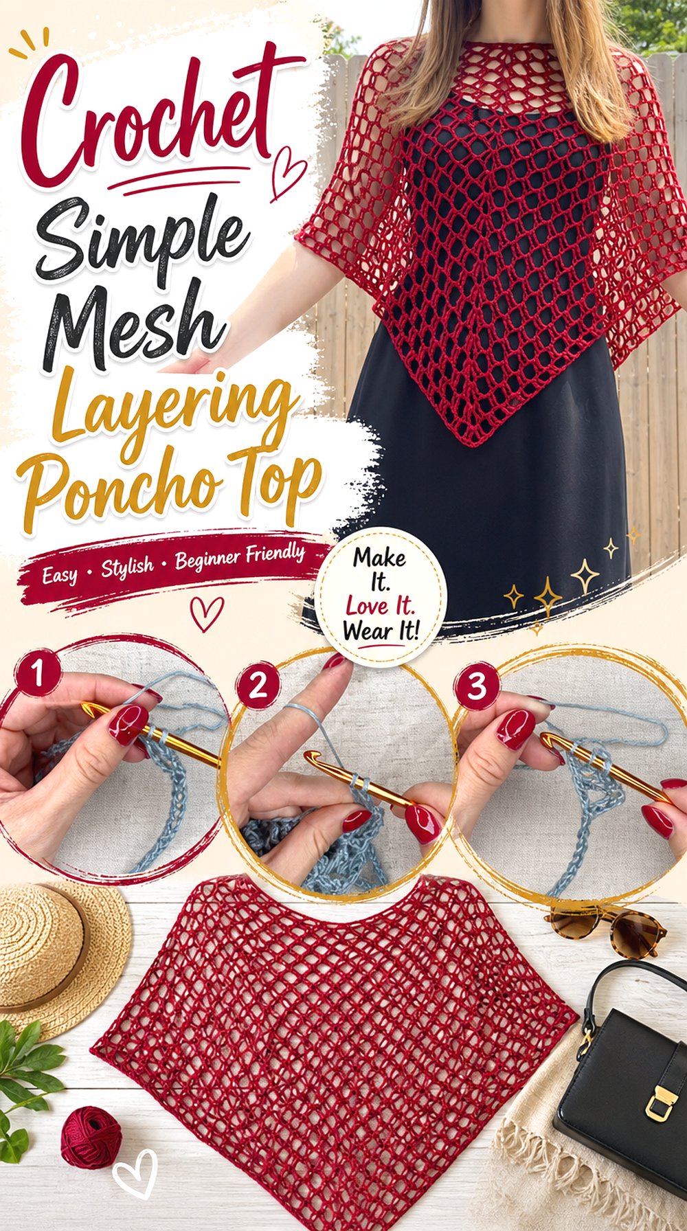 Crochet Simple Mesh Layering Poncho Top