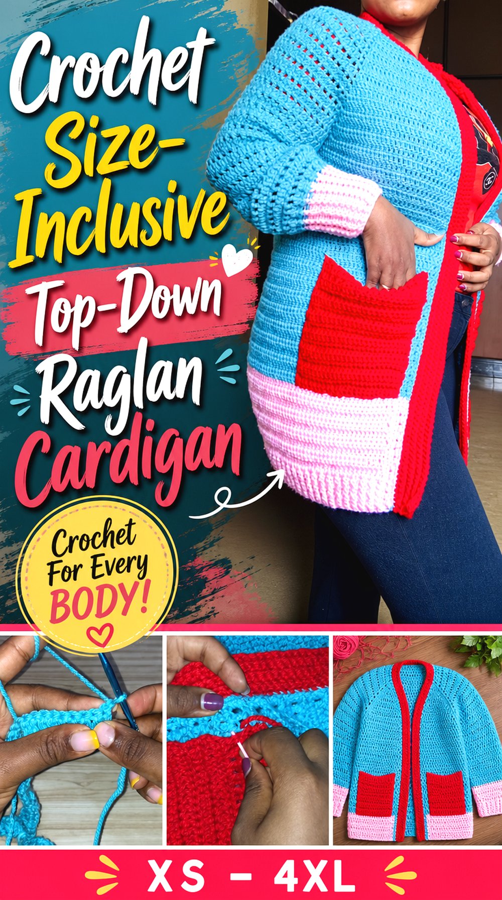 Crochet Size Inclusive Top Down Raglan Cardigan