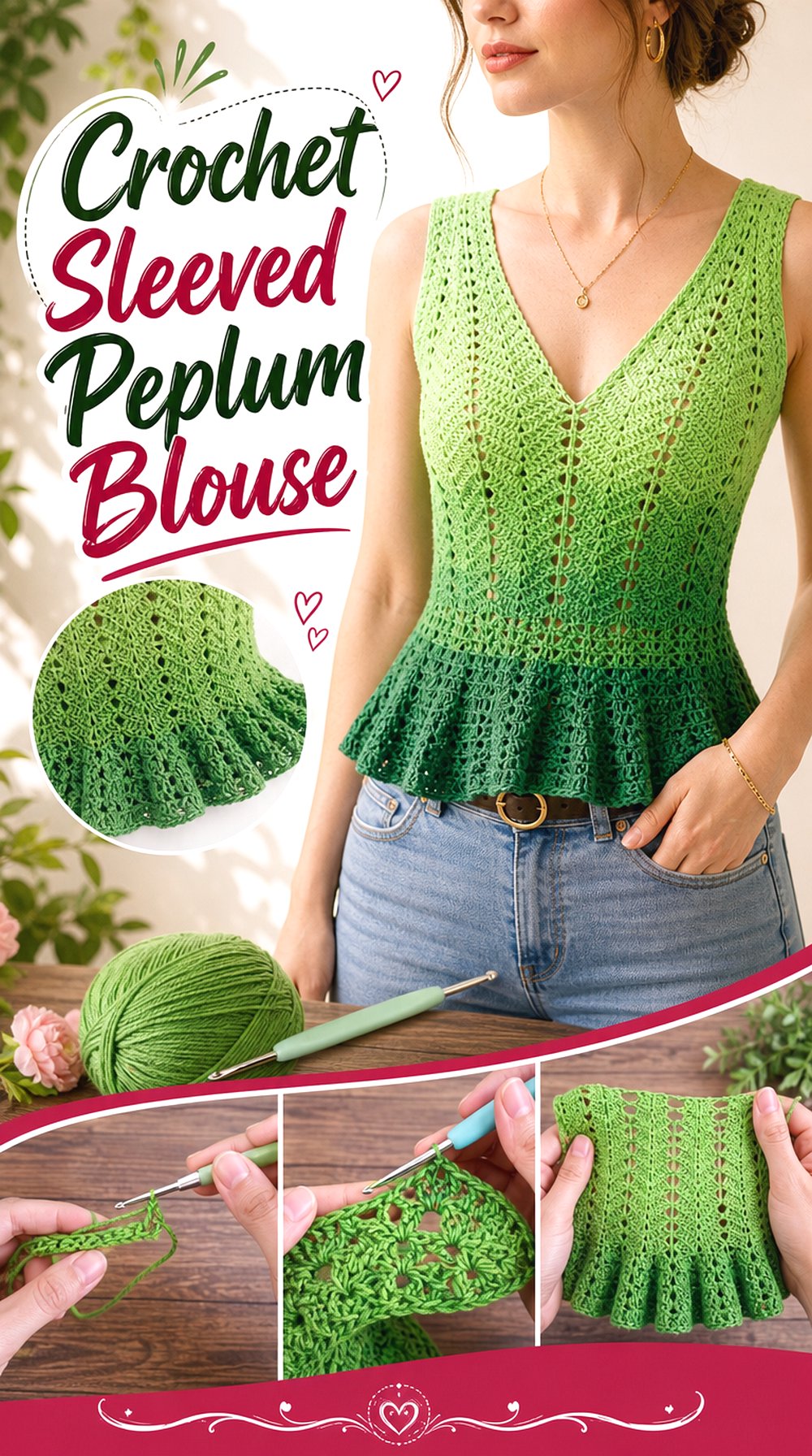 Crochet Sleeved Peplum Blouse