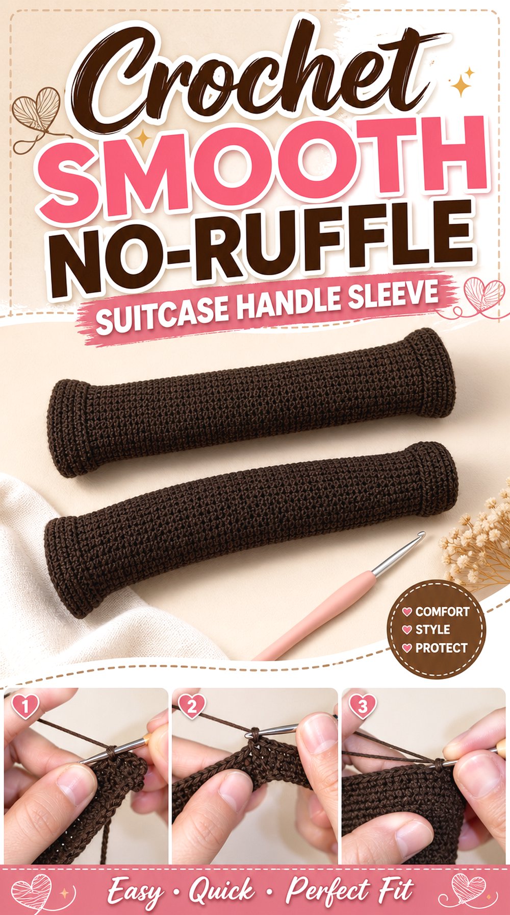 Crochet Smooth No Ruffle Suitcase Handle Sleeve
