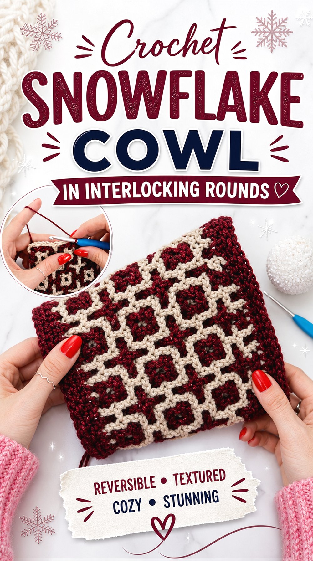 Crochet Snowflake Cowl in Interlocking Rounds