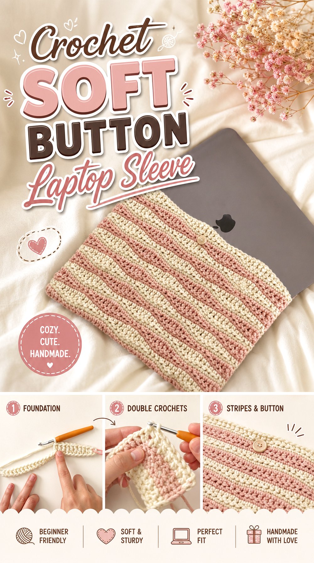 Crochet Soft Button Laptop Sleeve