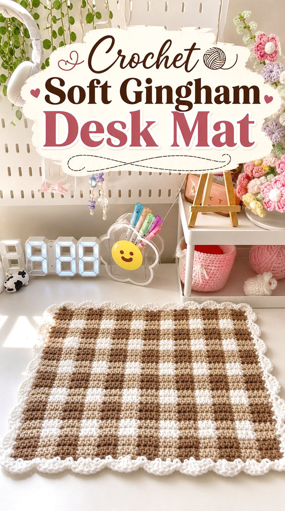 Crochet Soft Gingham Desk Mat