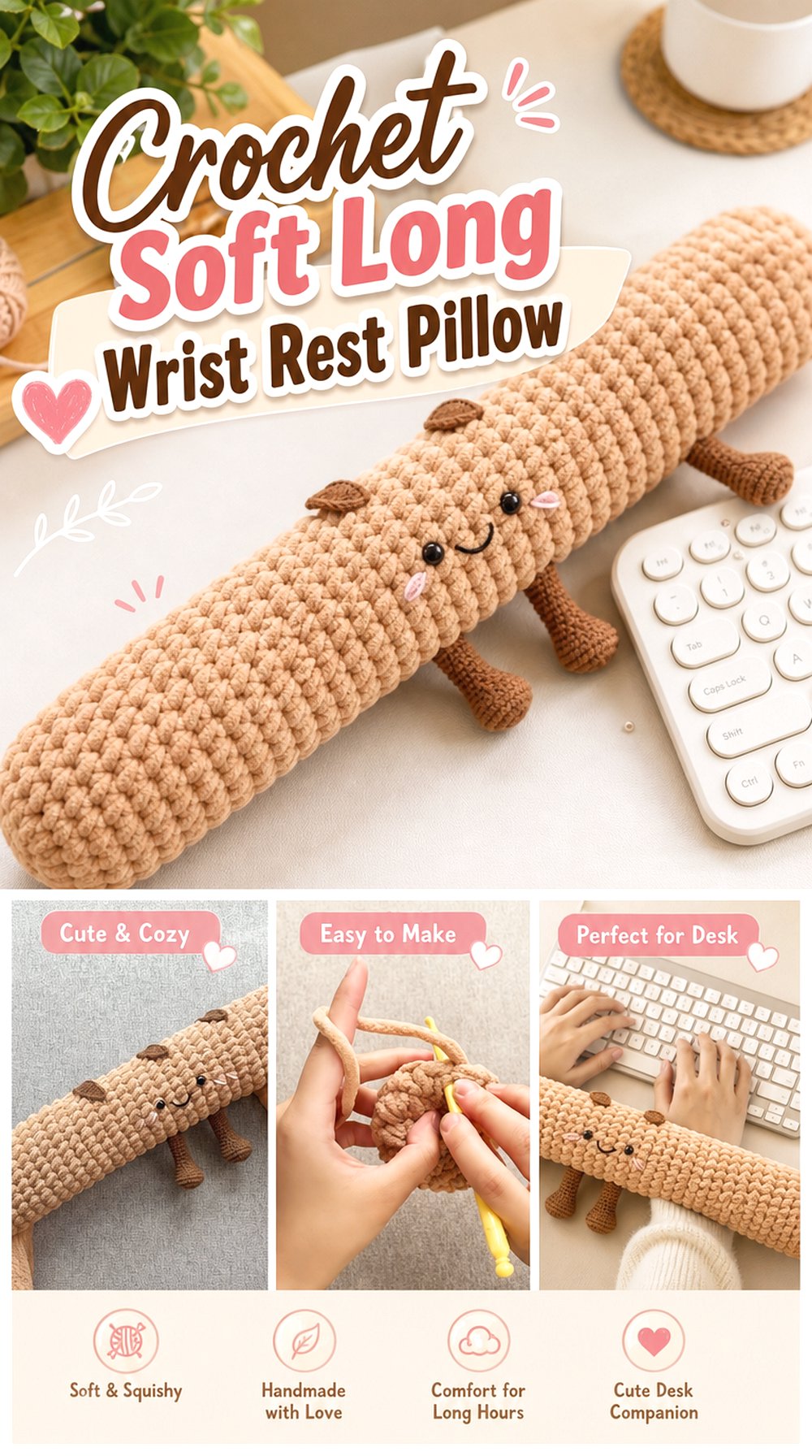 Crochet Soft Long Wrist Rest Pillow
