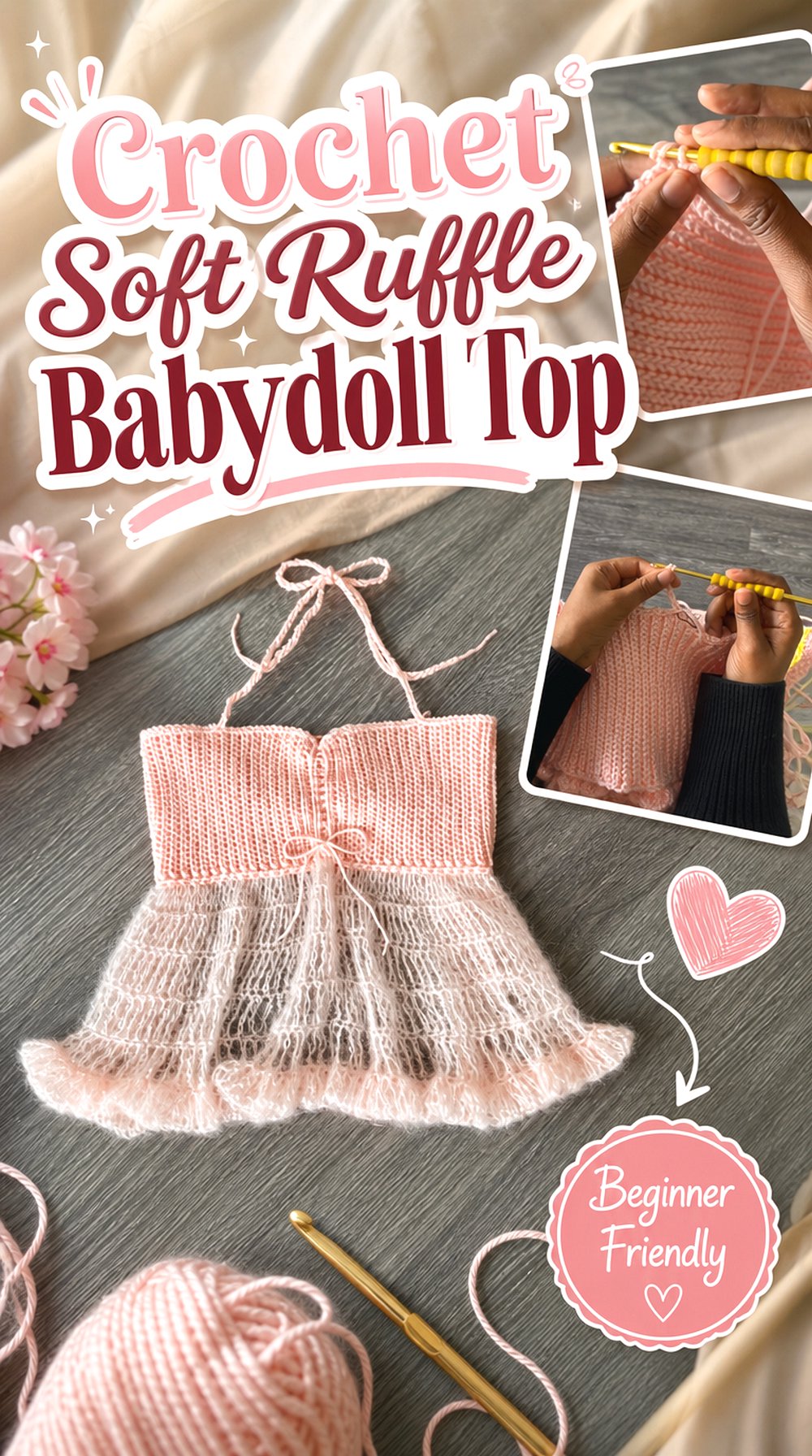 Crochet Soft Ruffle Babydoll Top