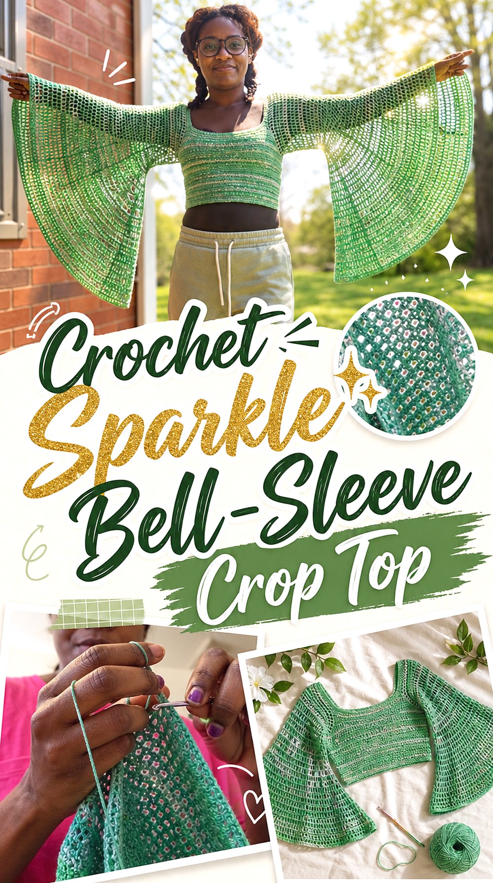 Crochet Sparkle Bell Sleeve Crop Top