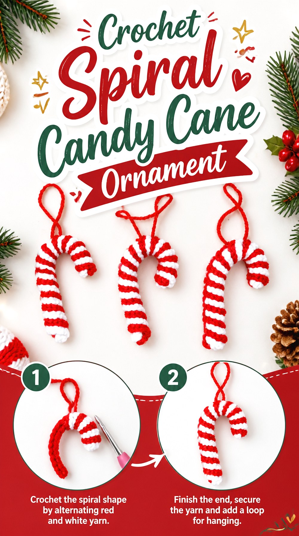Crochet Spiral Candy Cane Ornament