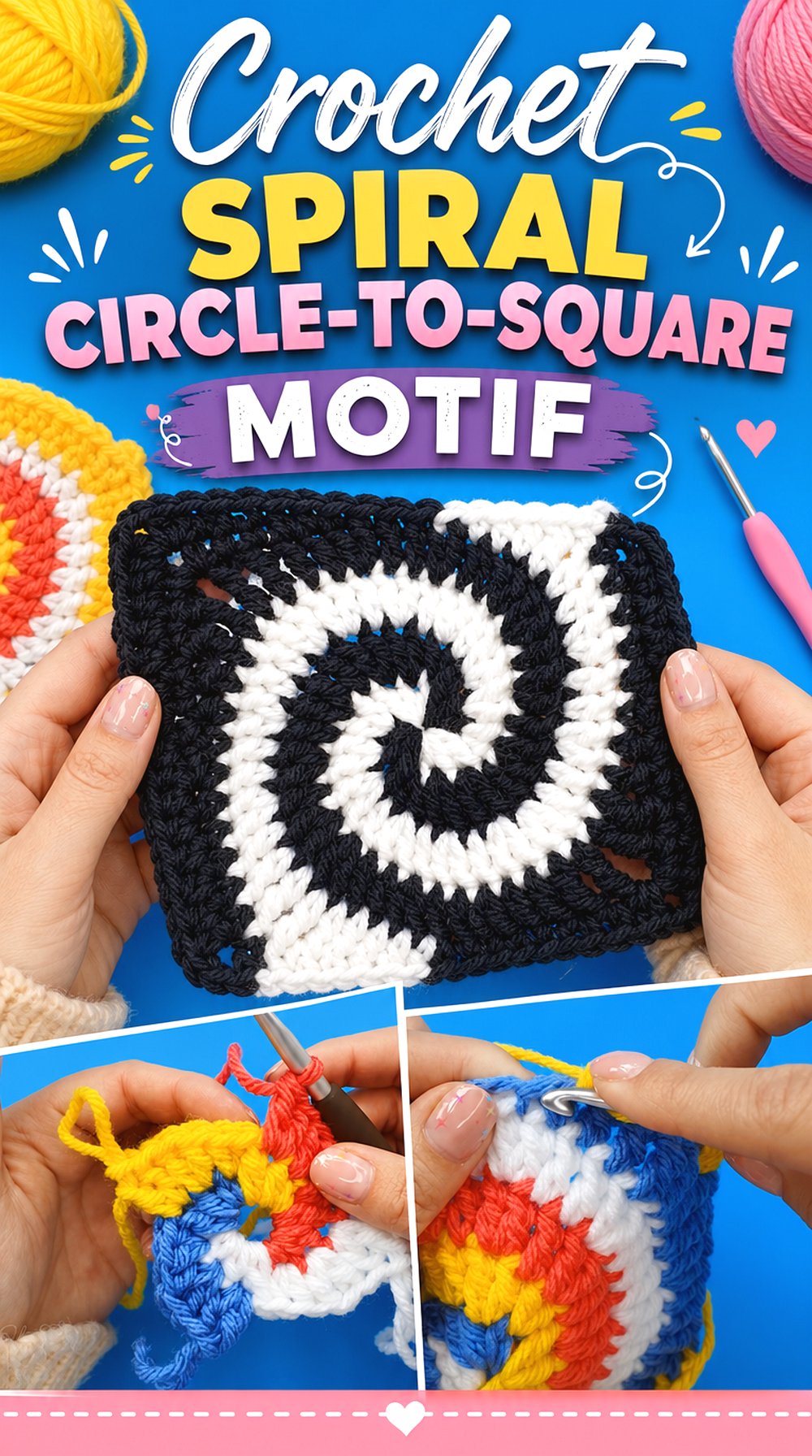 Crochet Spiral Circle to Square Motif