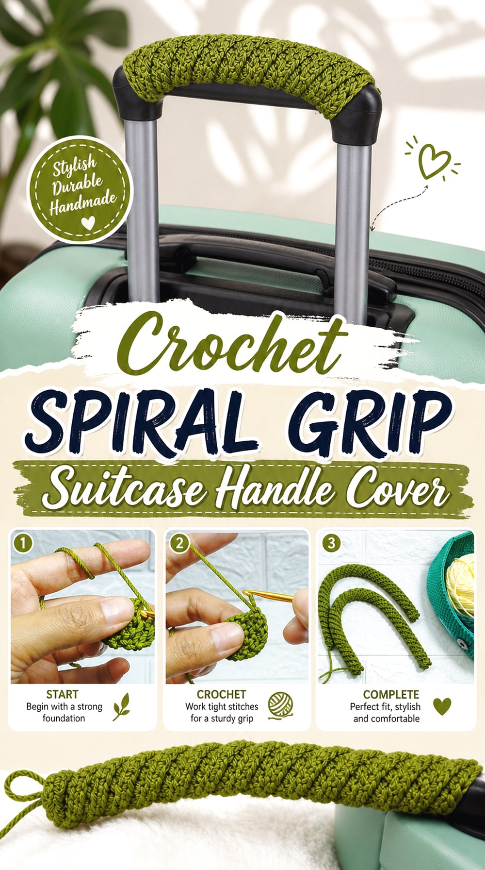 Crochet Spiral Grip Suitcase Handle Cover