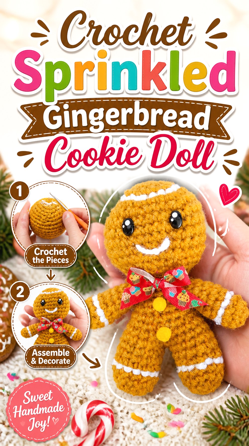 Crochet Sprinkled Gingerbread Cookie Doll