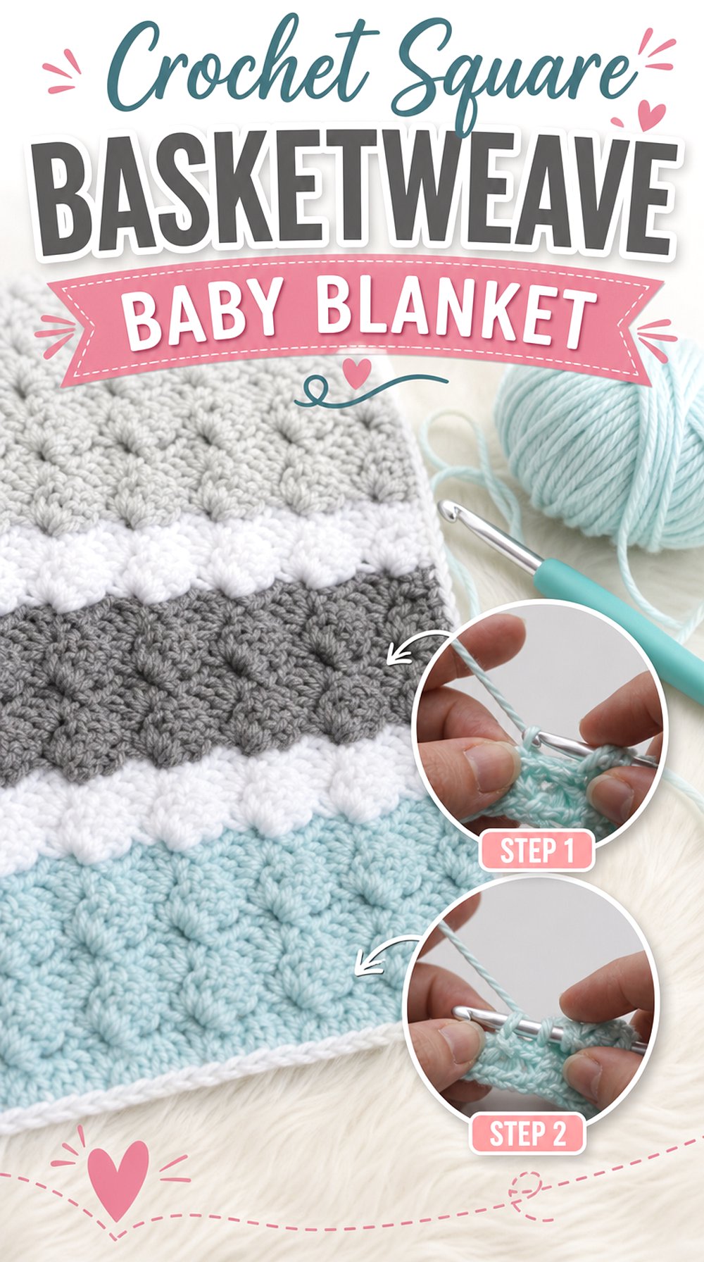 Crochet Square Basketweave Baby Blanket