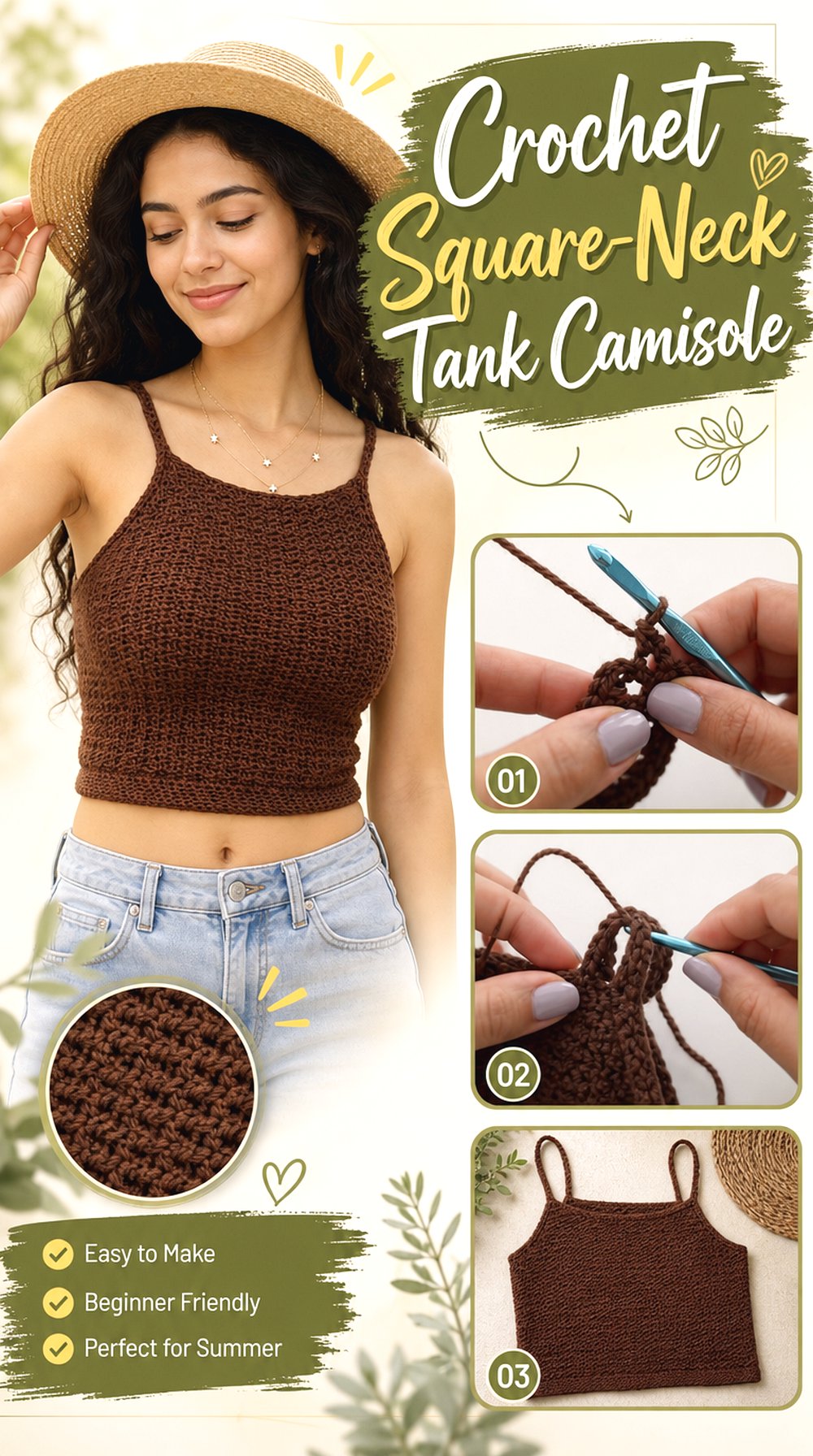 Crochet Square Neck Tank Camisole