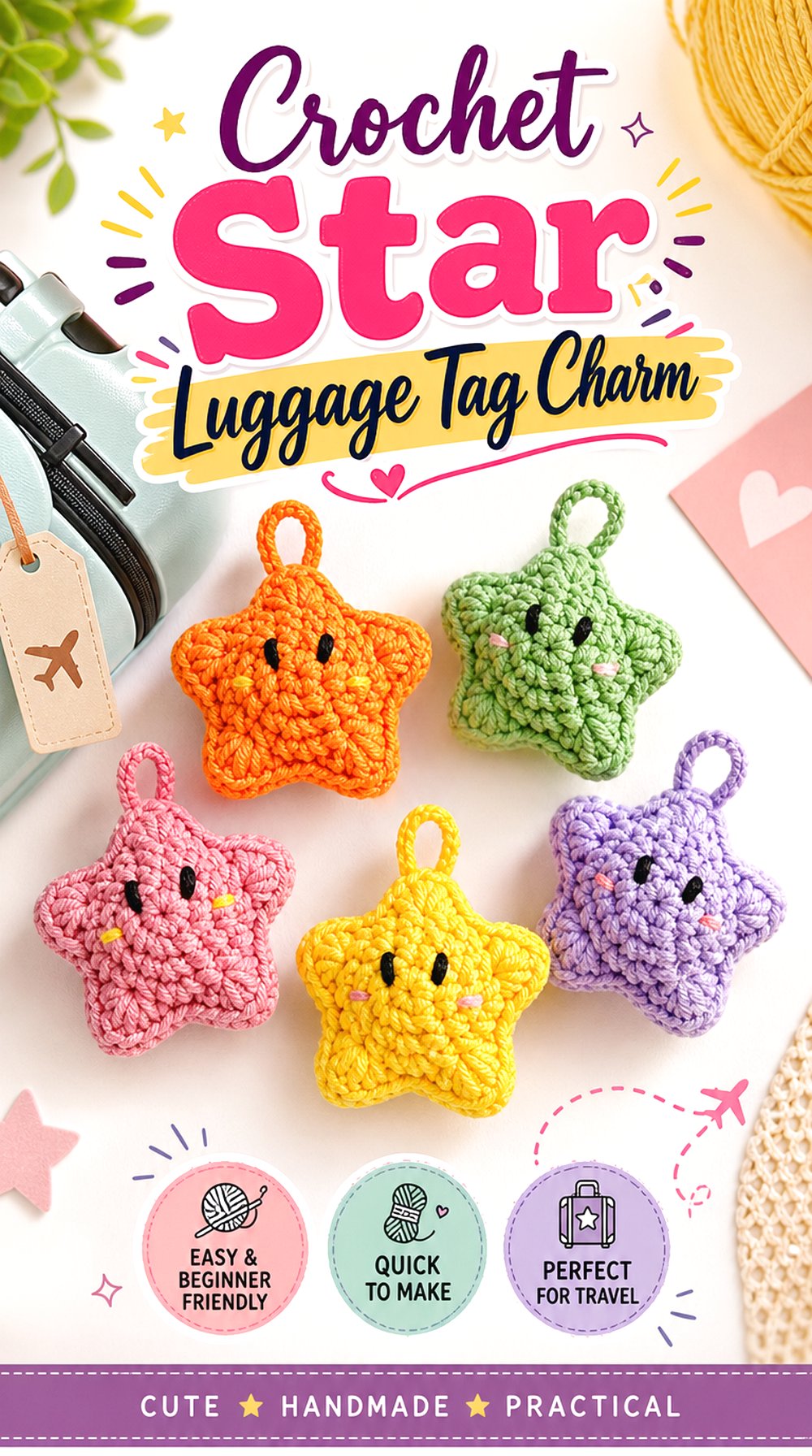 Crochet Star Luggage Tag Charm