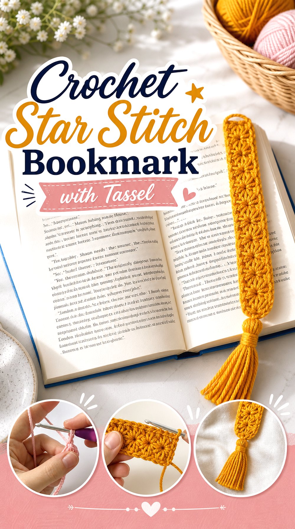 Crochet Star Stitch Bookmark with Tassel