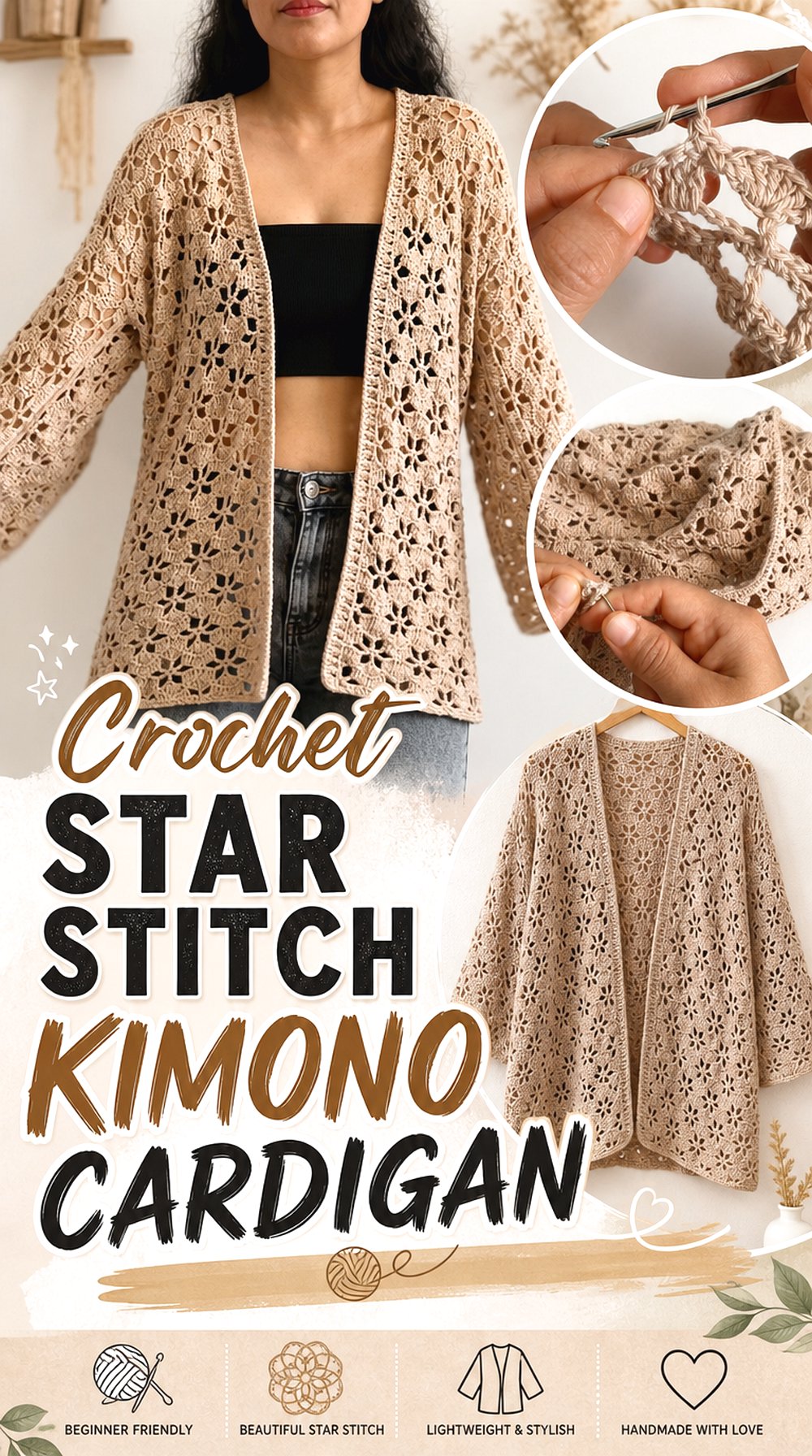 Crochet Star Stitch Kimono Cardigan