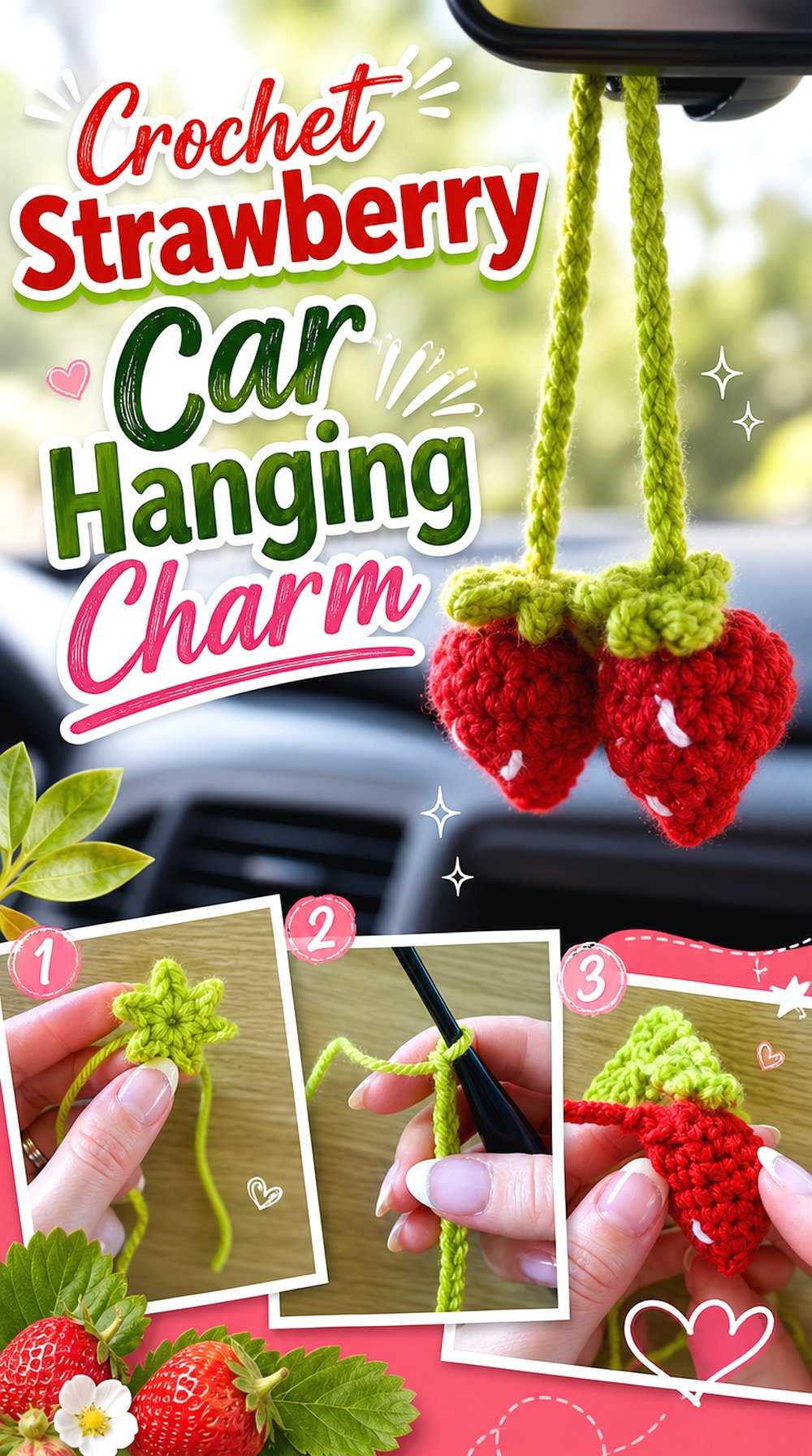 Crochet Strawberry Car Hanging Charm