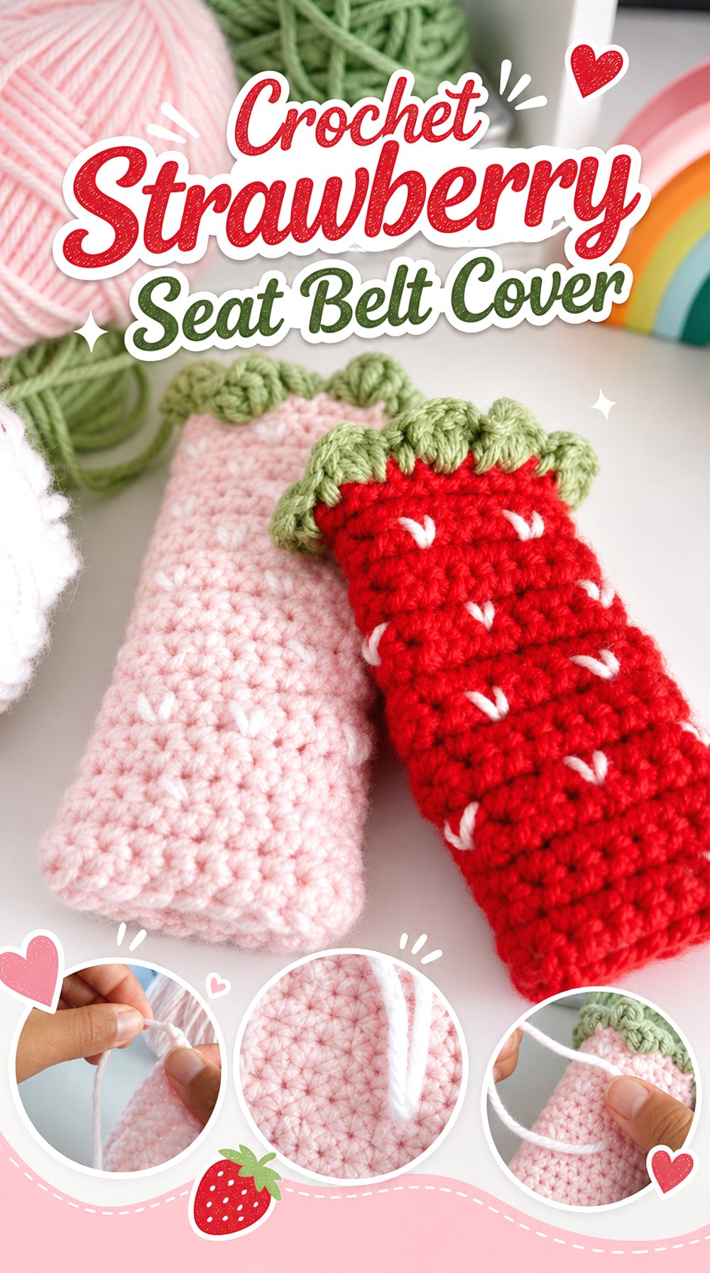 Crochet Strawberry Seat Belt Cover
