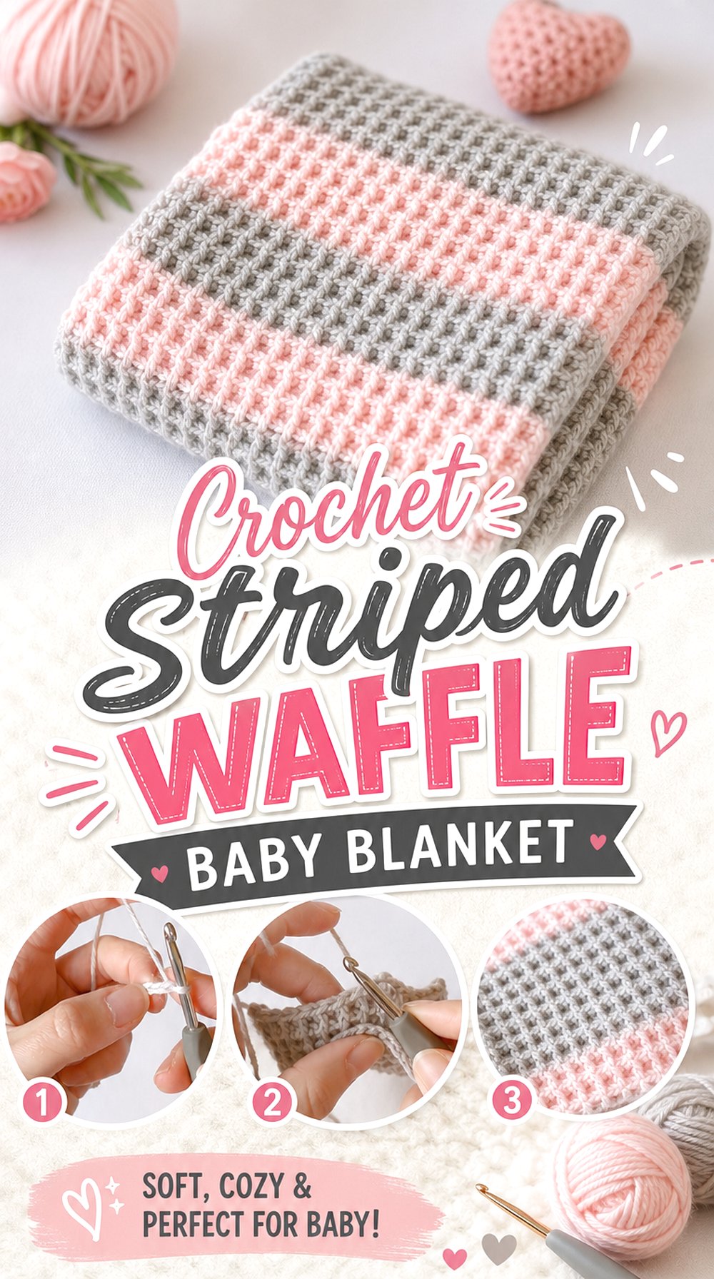 Crochet Striped Waffle Baby Blanket