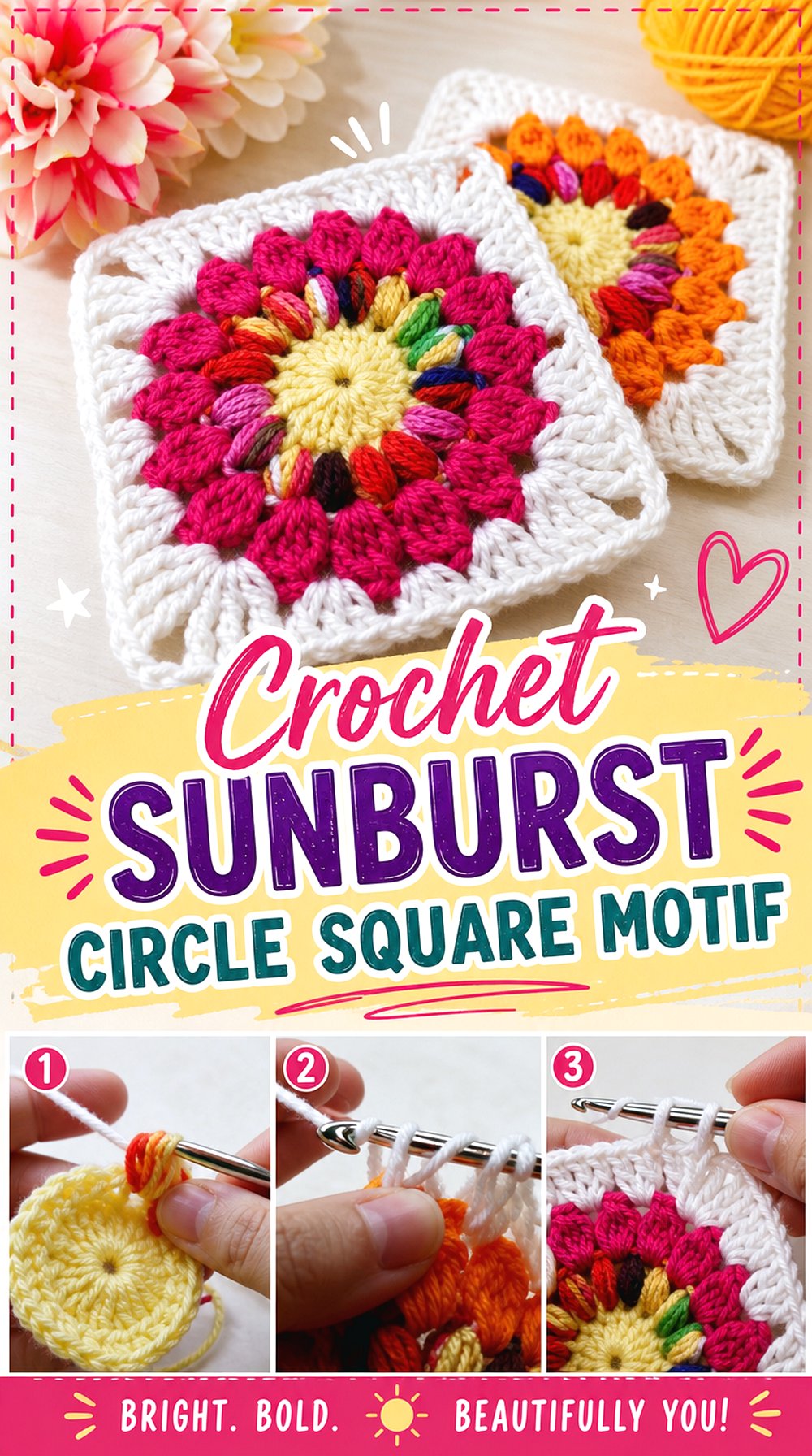 Crochet Sunburst Circle Square Motif