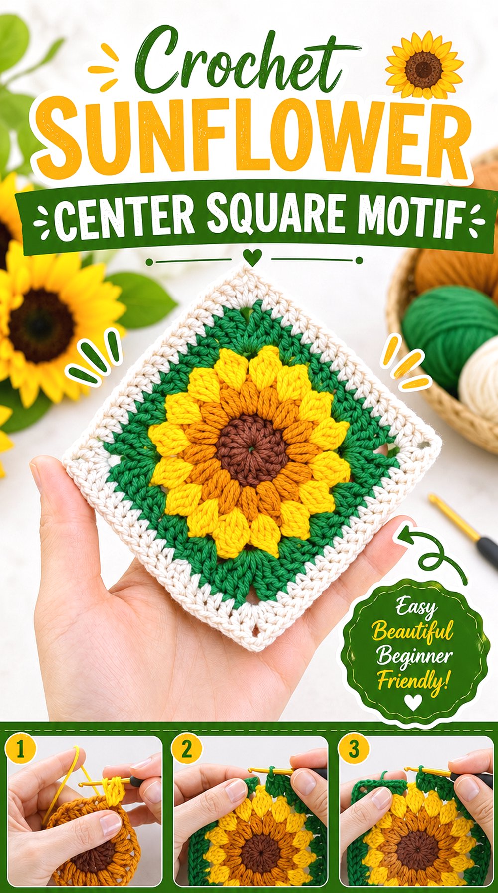 Crochet Sunflower Center Square Motif
