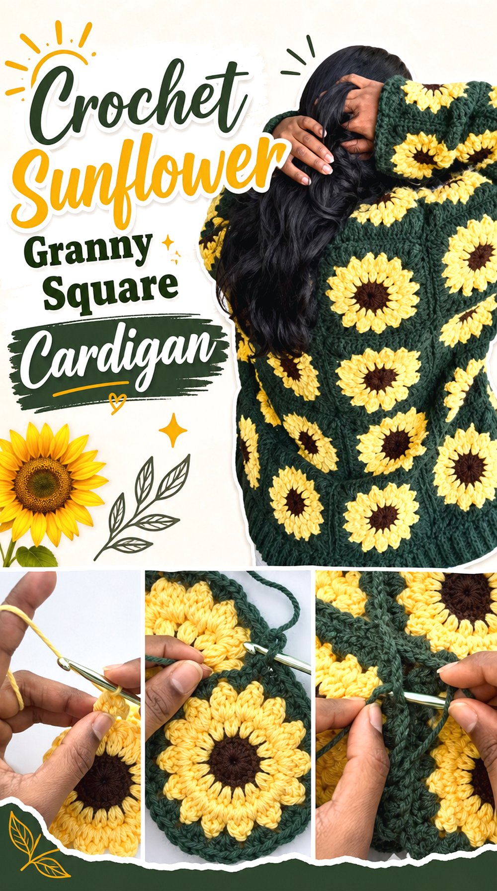 Crochet Sunflower Granny Square Cardigan
