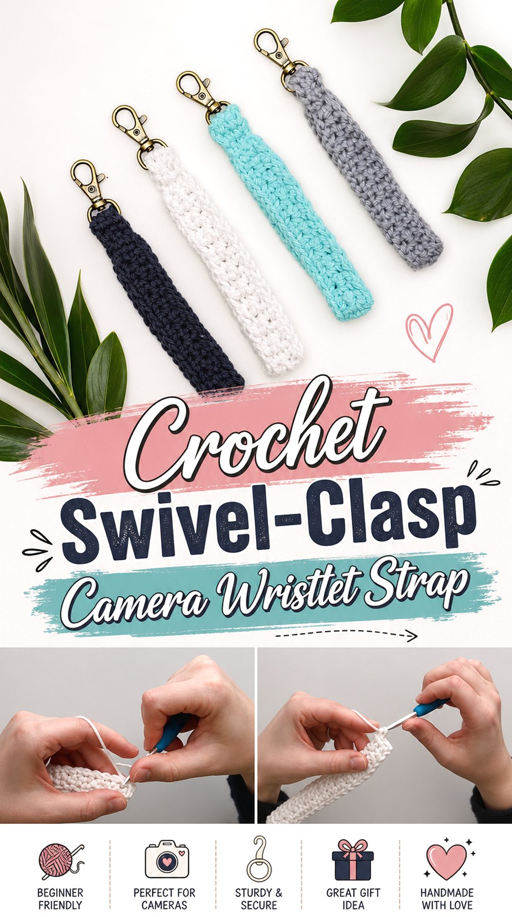 Crochet Swivel Clasp Camera Wristlet Strap