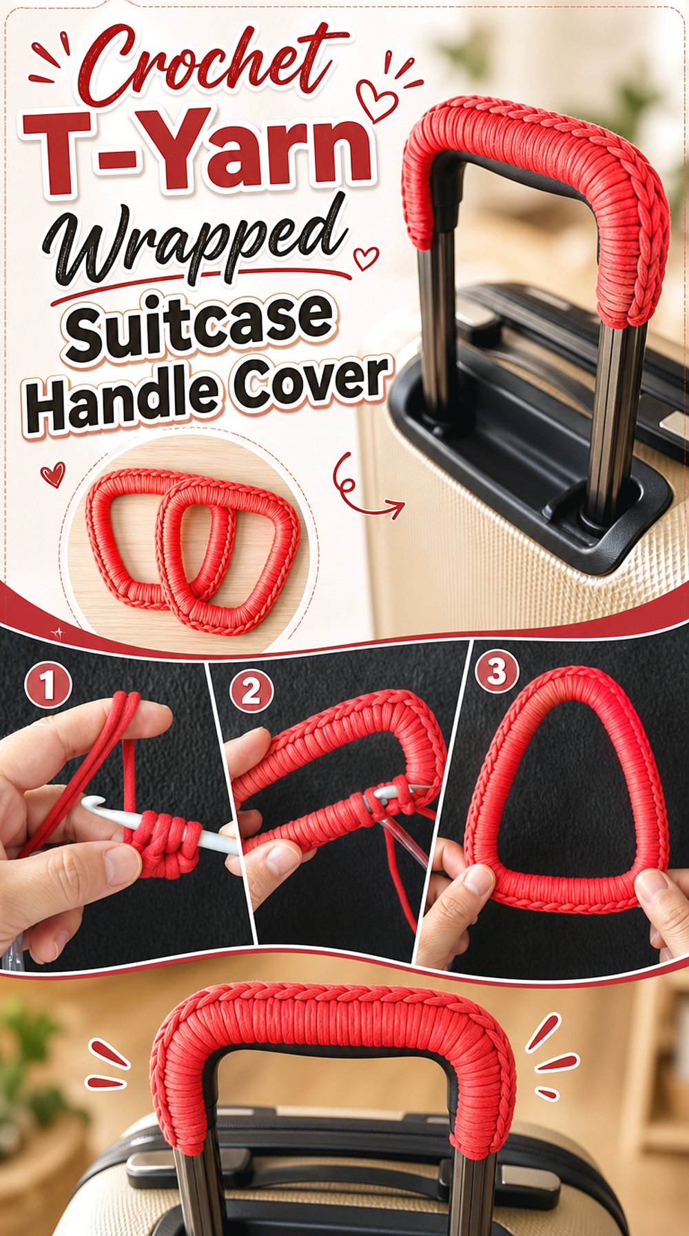 Crochet T Yarn Wrapped Suitcase Handle Cover