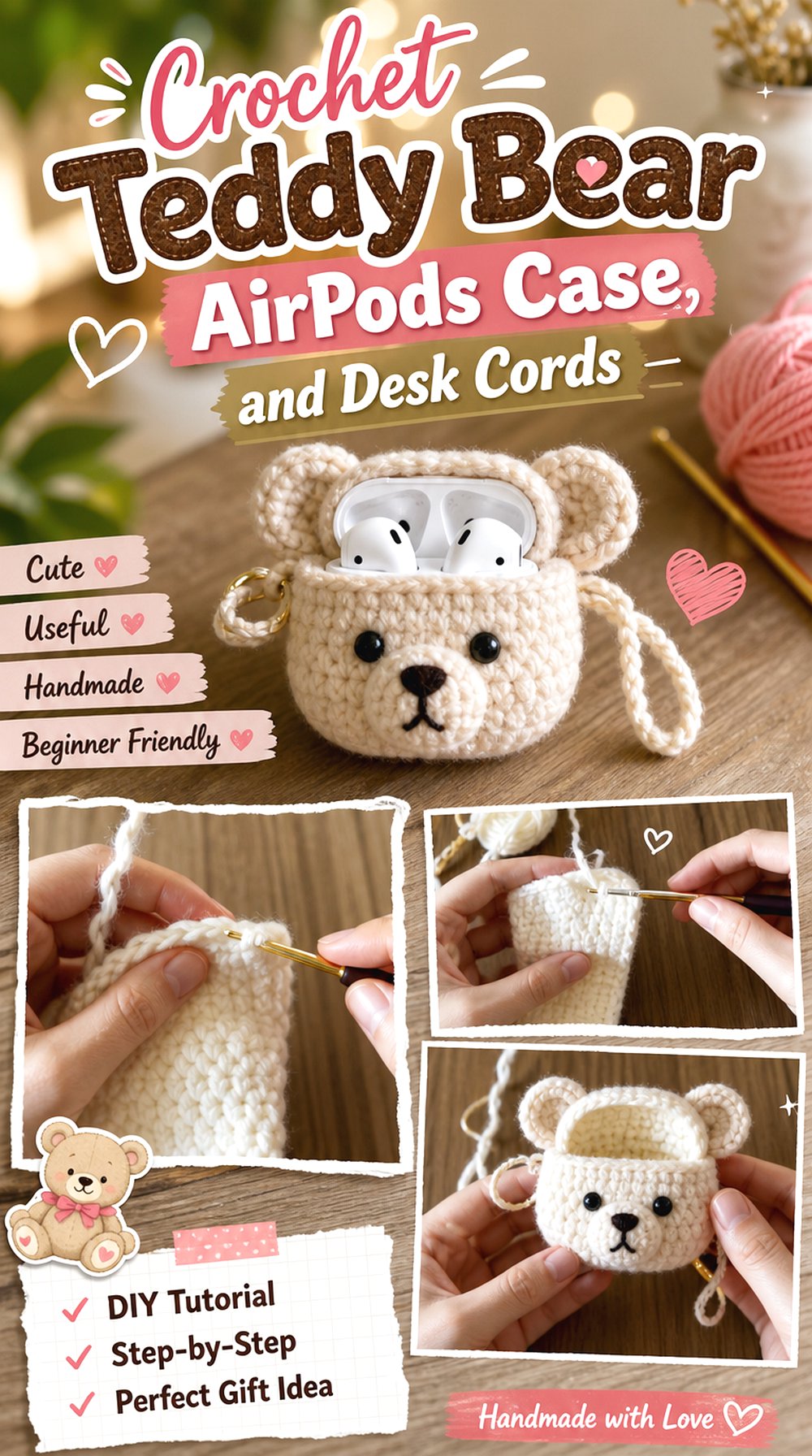 Crochet Teddy Bear AirPods Case