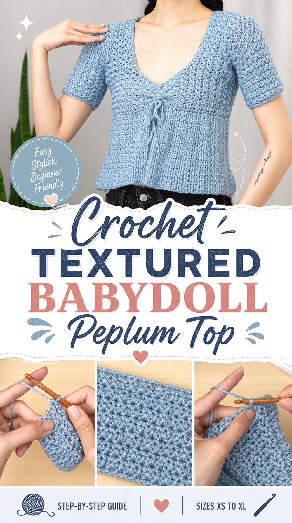 Crochet Textured Babydoll Peplum Top
