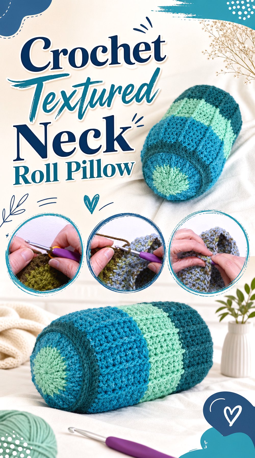 Crochet Textured Neck Roll Pillow