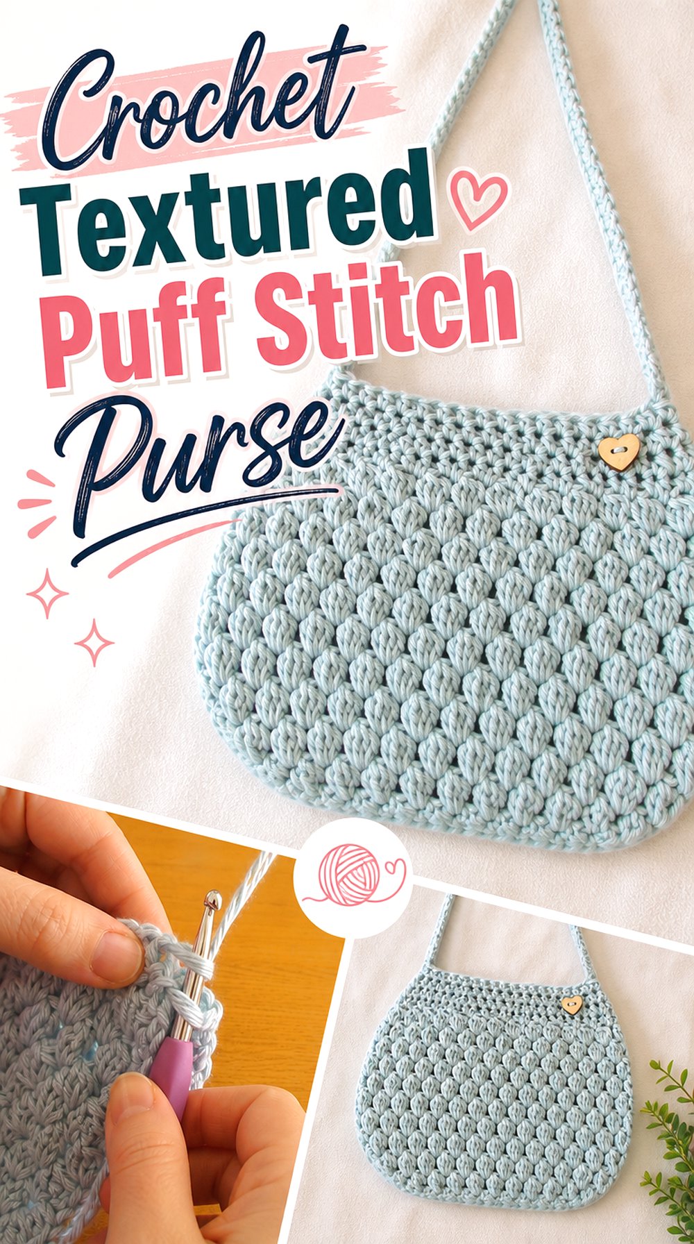 Crochet Textured Puff Stitch Purse