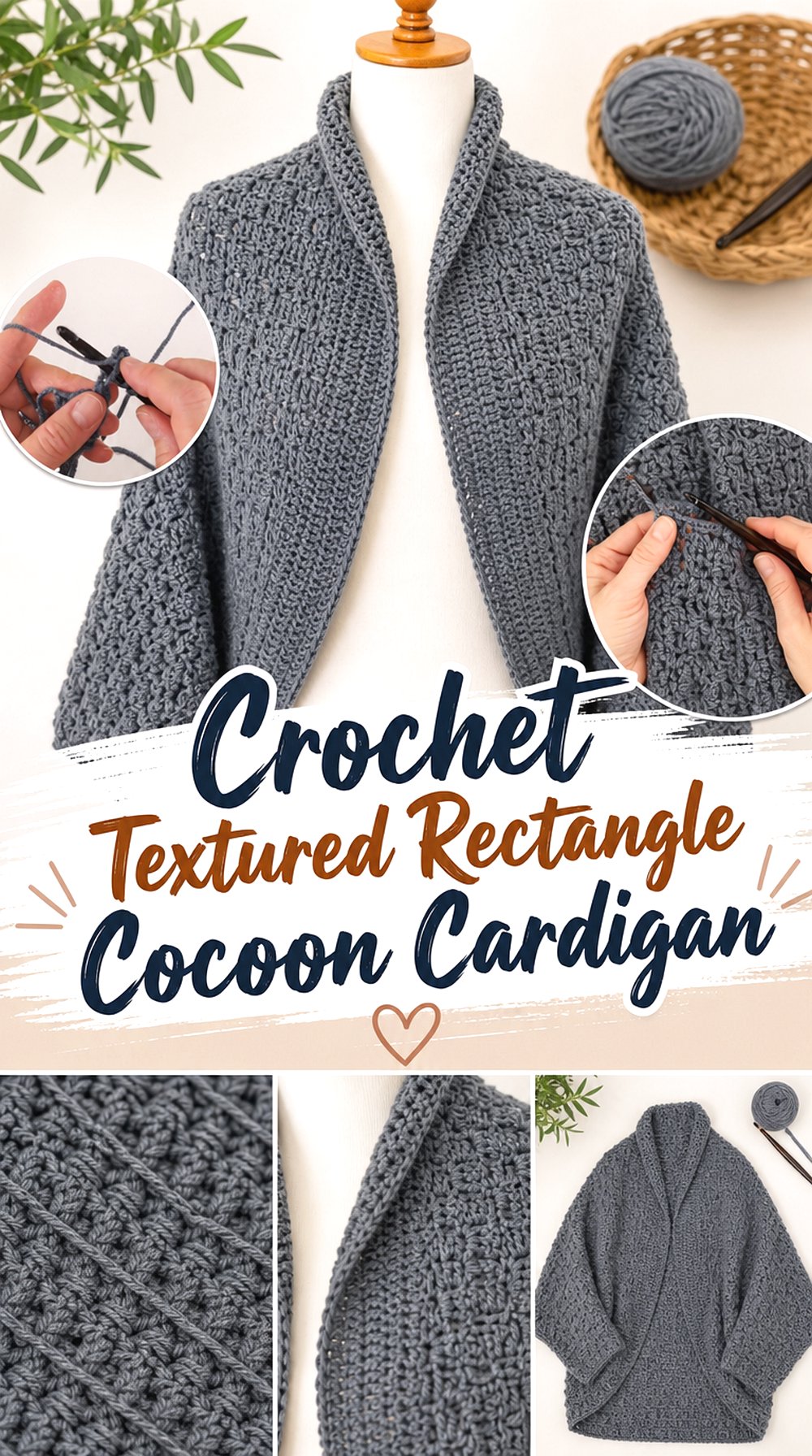 Crochet Textured Rectangle Cocoon Cardigan