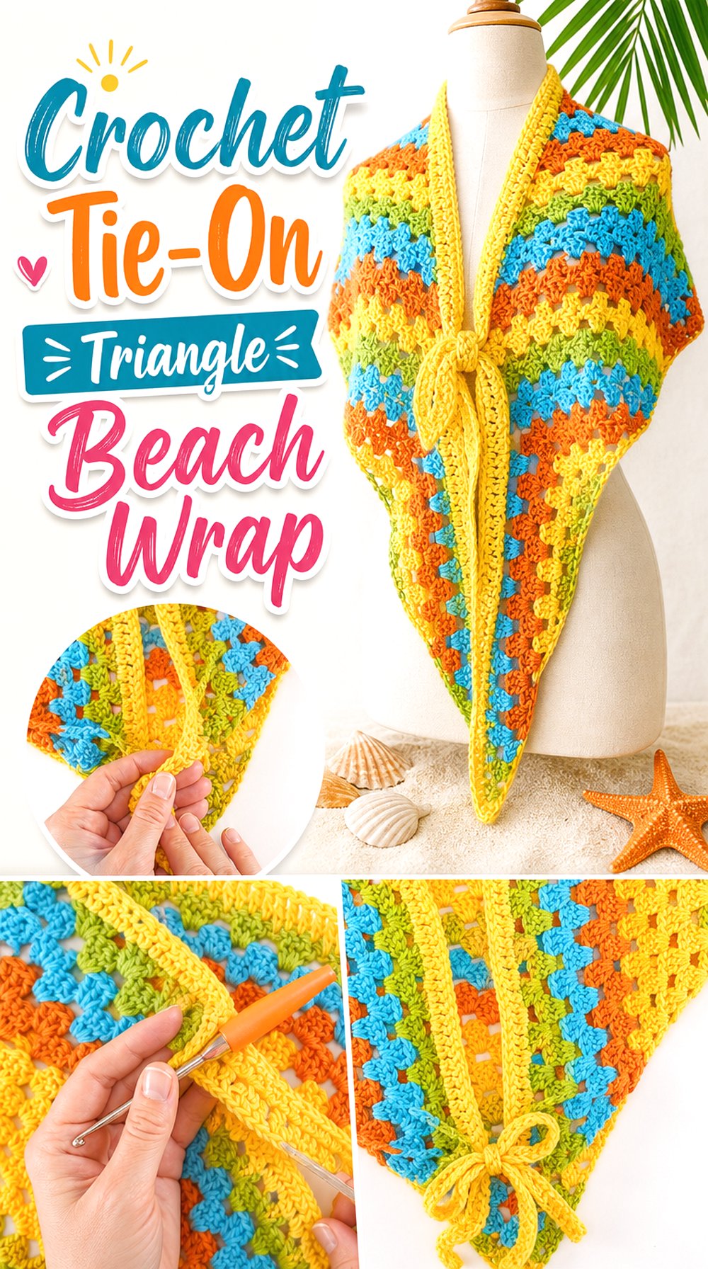 Crochet Tie On Triangle Beach Wrap