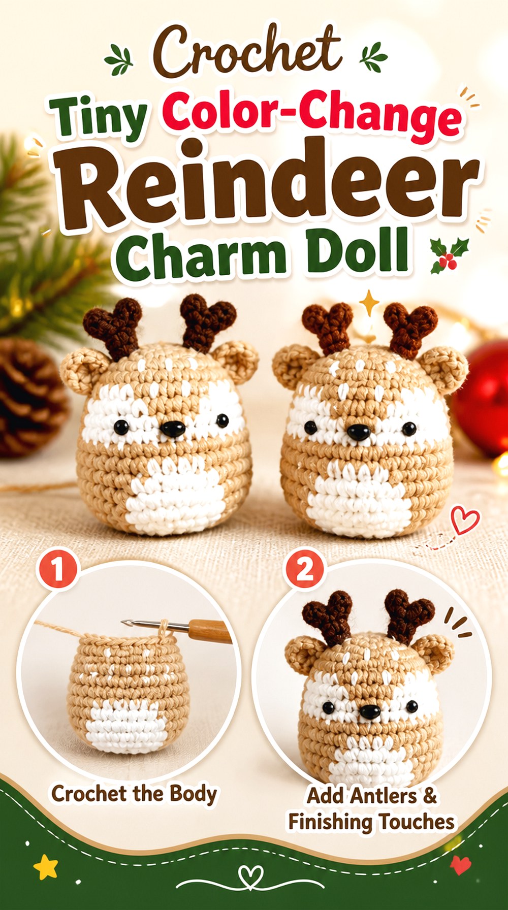 Crochet Tiny Color Change Reindeer Charm Doll