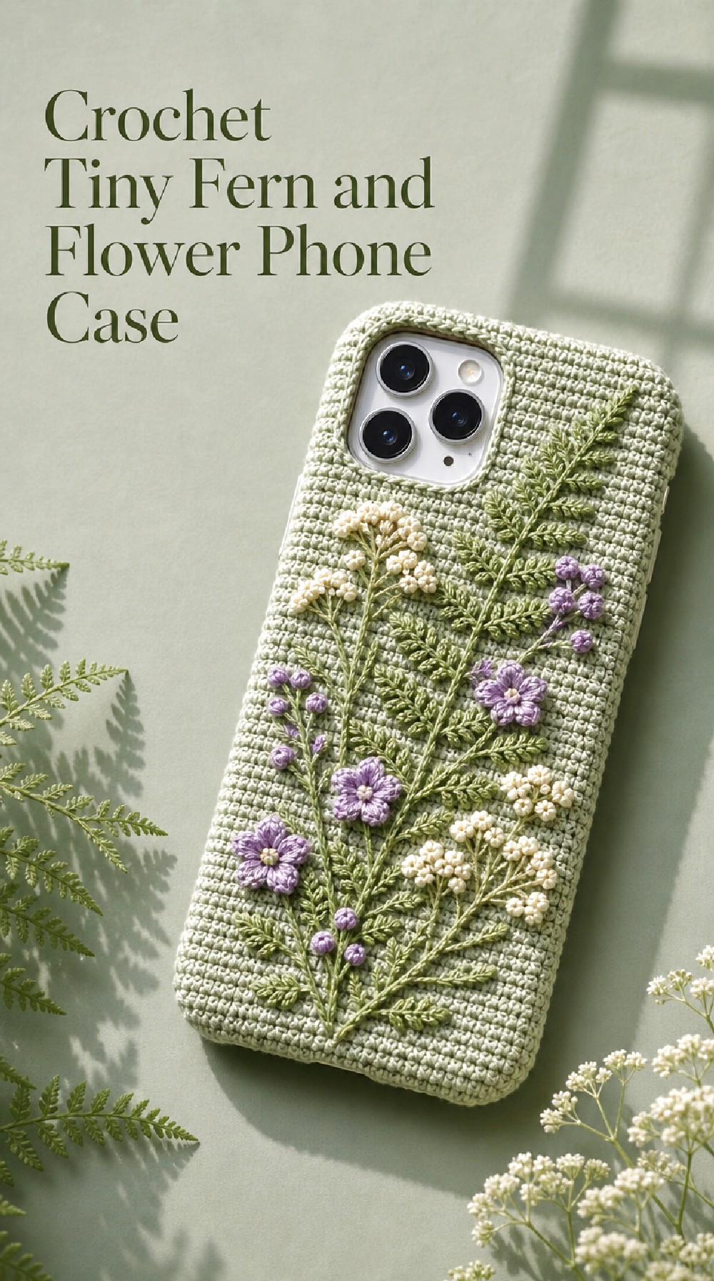 Crochet Tiny Fern and Flower Phone Case