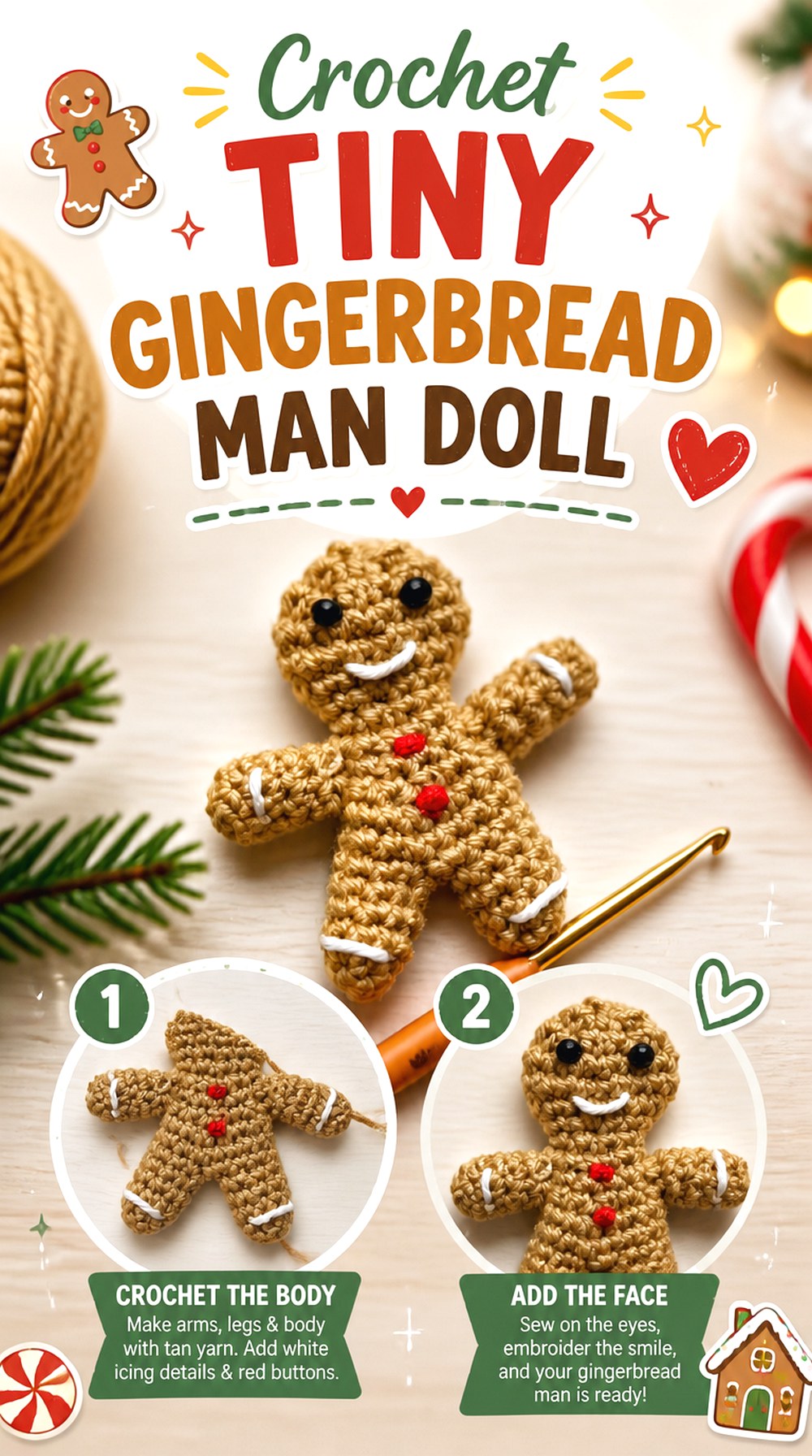 Crochet Tiny Gingerbread Man Doll