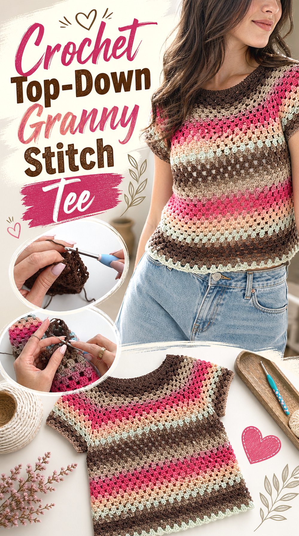 Crochet Top Down Granny Stitch Tee