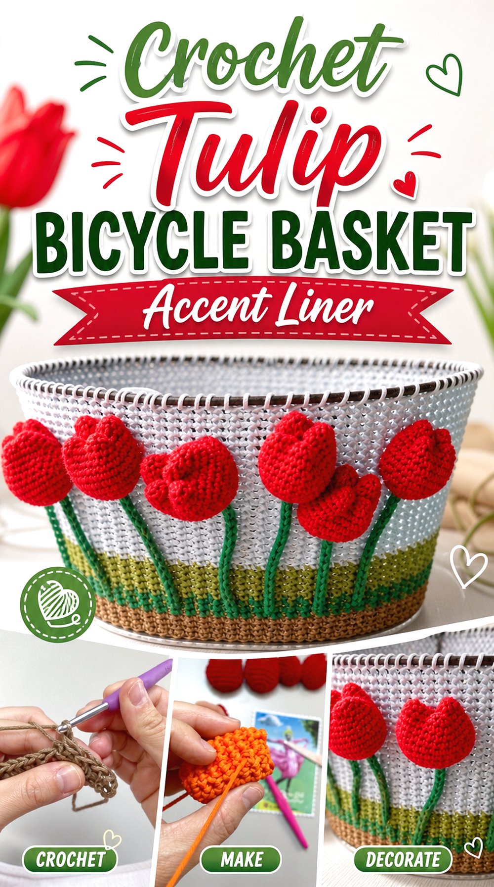Crochet Tulip Bicycle Basket Accent Liner