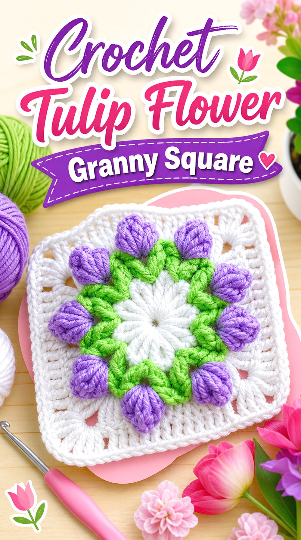 Crochet Tulip Flower Granny Square